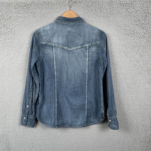 J Crew Top Womens 10 Blue Chambray Long Sleeve Pearl Snap Western Shirt Denim - Picture 7 of 16